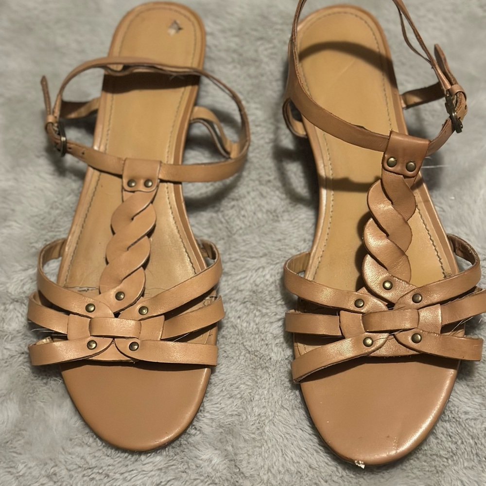 Franco Sarto Tan Leather Sandals with Woven Straps